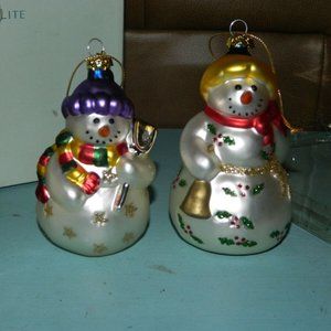 Retired Partylite Snowbell Boy and Girl Glass Ornaments with Original Box P7611